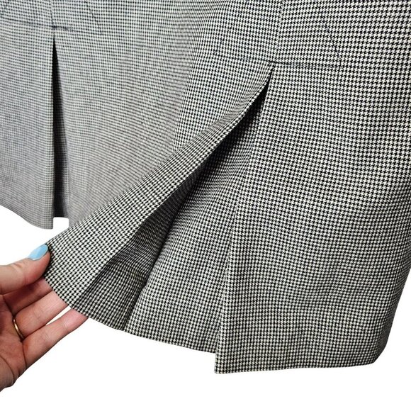 Houndstooth Wool Blend A-Line Skirt Pocket Side Zipper Fish Tail Midi Office 7/8 - Picture 7 of 11